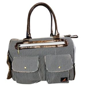 Kenox Dog/Cat Stylish White & Black Striped Carrier Tote Handbag